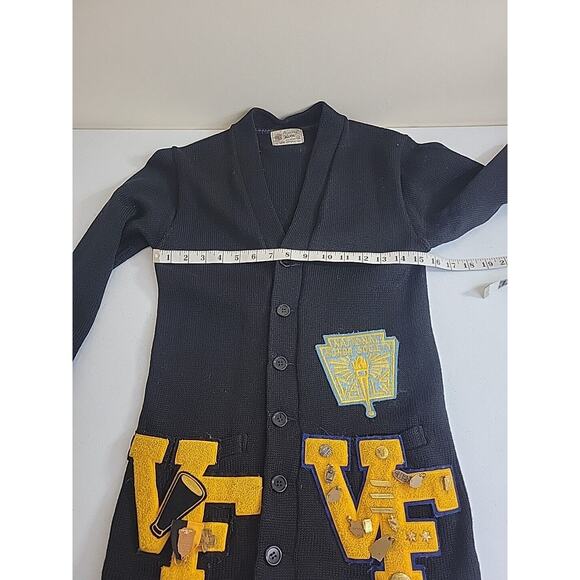 Vintage Academia Medals Puritan Natch Black Letterman Wool Sweater Mens Sz Small - Picture 6 of 16